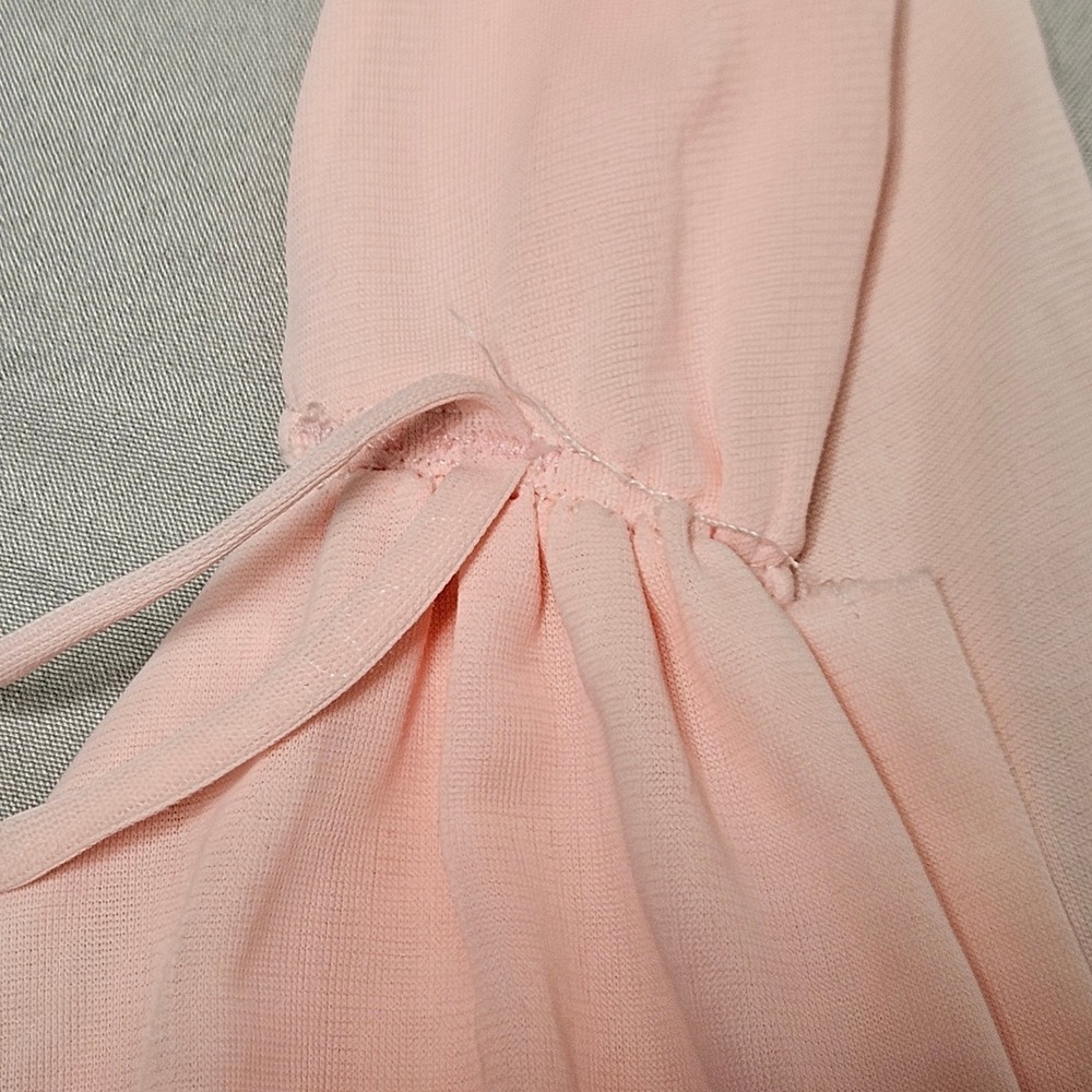 Vintage Nightgown Womens Medium Pink 100 Nylon Sheer Empire Waist V-Neck Long - Picture 8 of 11